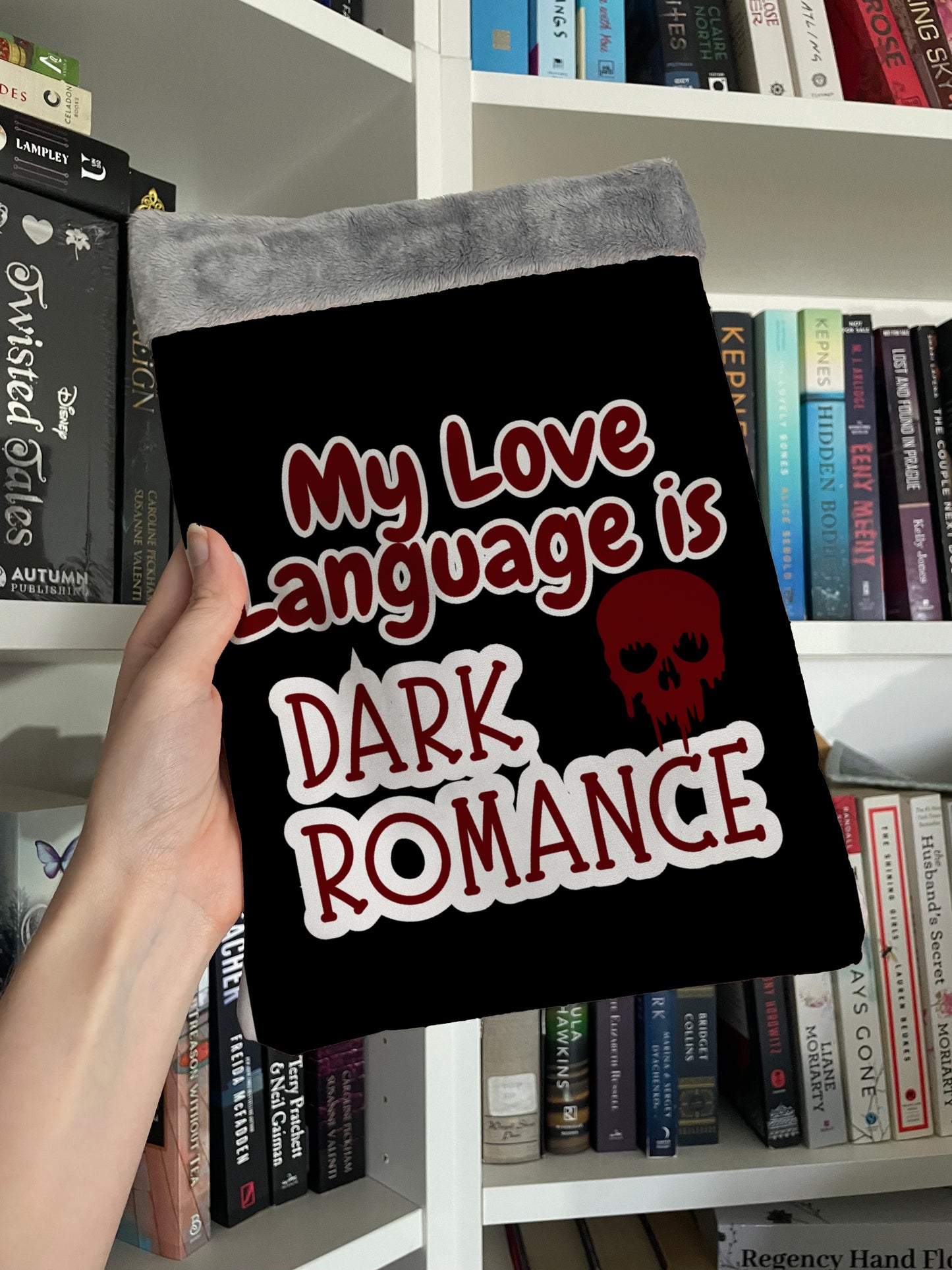 My Love Language Is Dark Romance – Handmade Book Sleeve | Bookish Gift for Mafia Romance, Masked Men & Gothic Romance Readers | Protective Book Pouch
