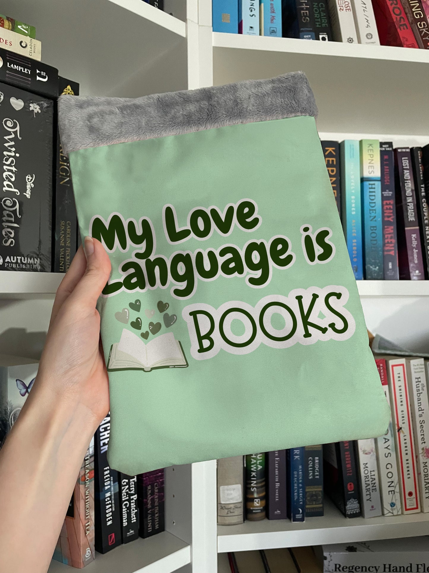 My Love Language Is Books (Green) – Handmade Book Sleeve | Cute Bookish Gift for Readers, Romance & Fantasy Lovers | Protective Book Pouch for Paperbacks & Hardcovers