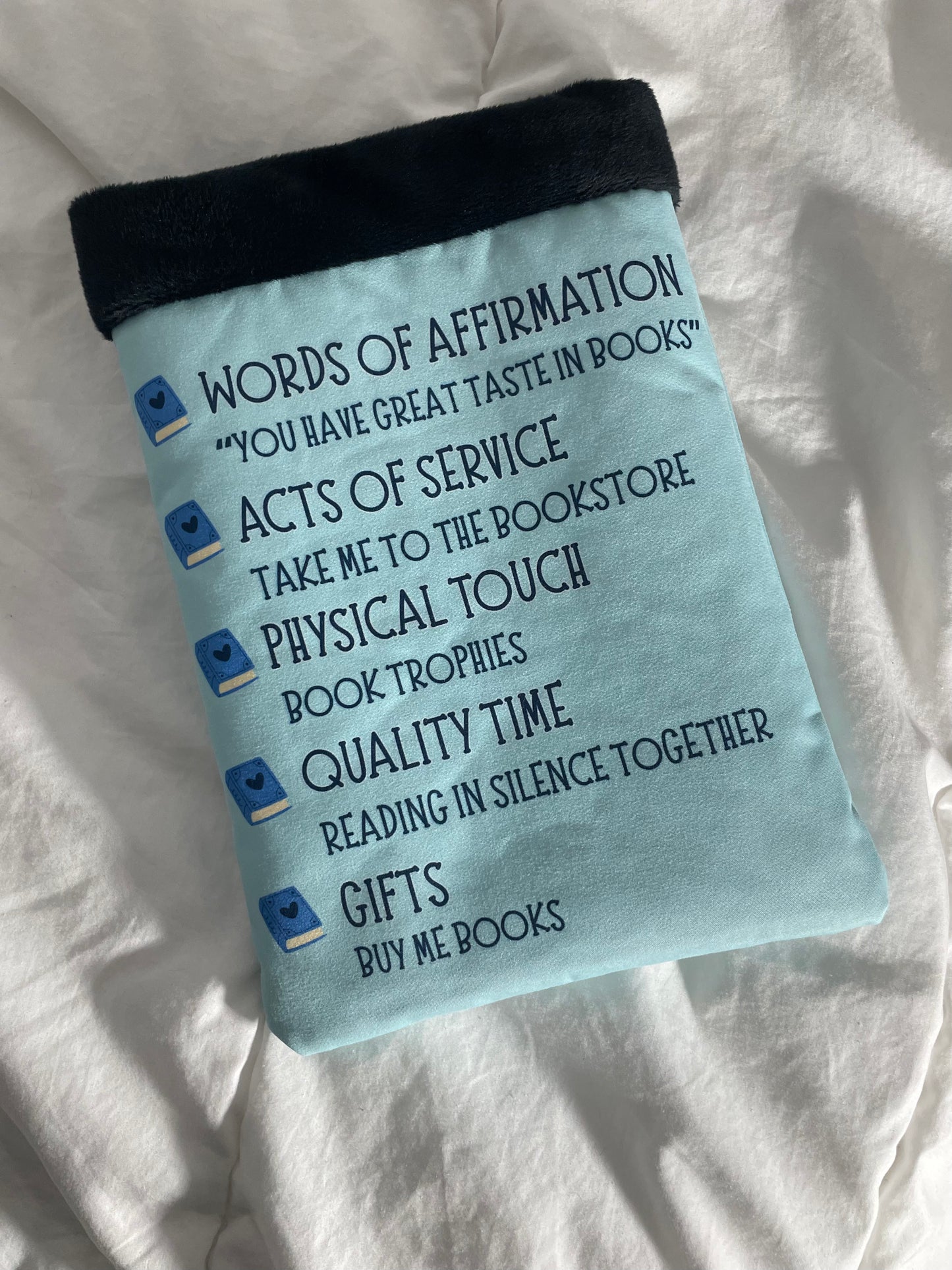 My Love Language Is Books – Handmade Book Sleeve | Cute Bookish Gift for Readers, Romance & Fantasy Lovers | Protective Book Pouch for Paperbacks & Hardcovers