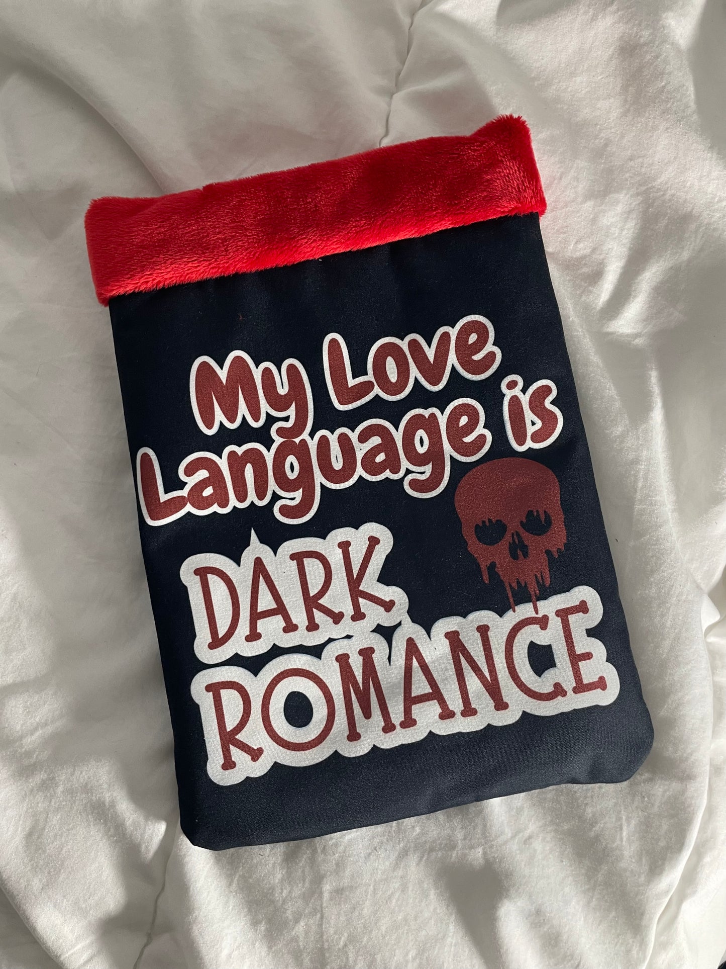 My Love Language Is Dark Romance – Handmade Book Sleeve | Bookish Gift for Mafia Romance, Masked Men & Gothic Romance Readers | Protective Book Pouch