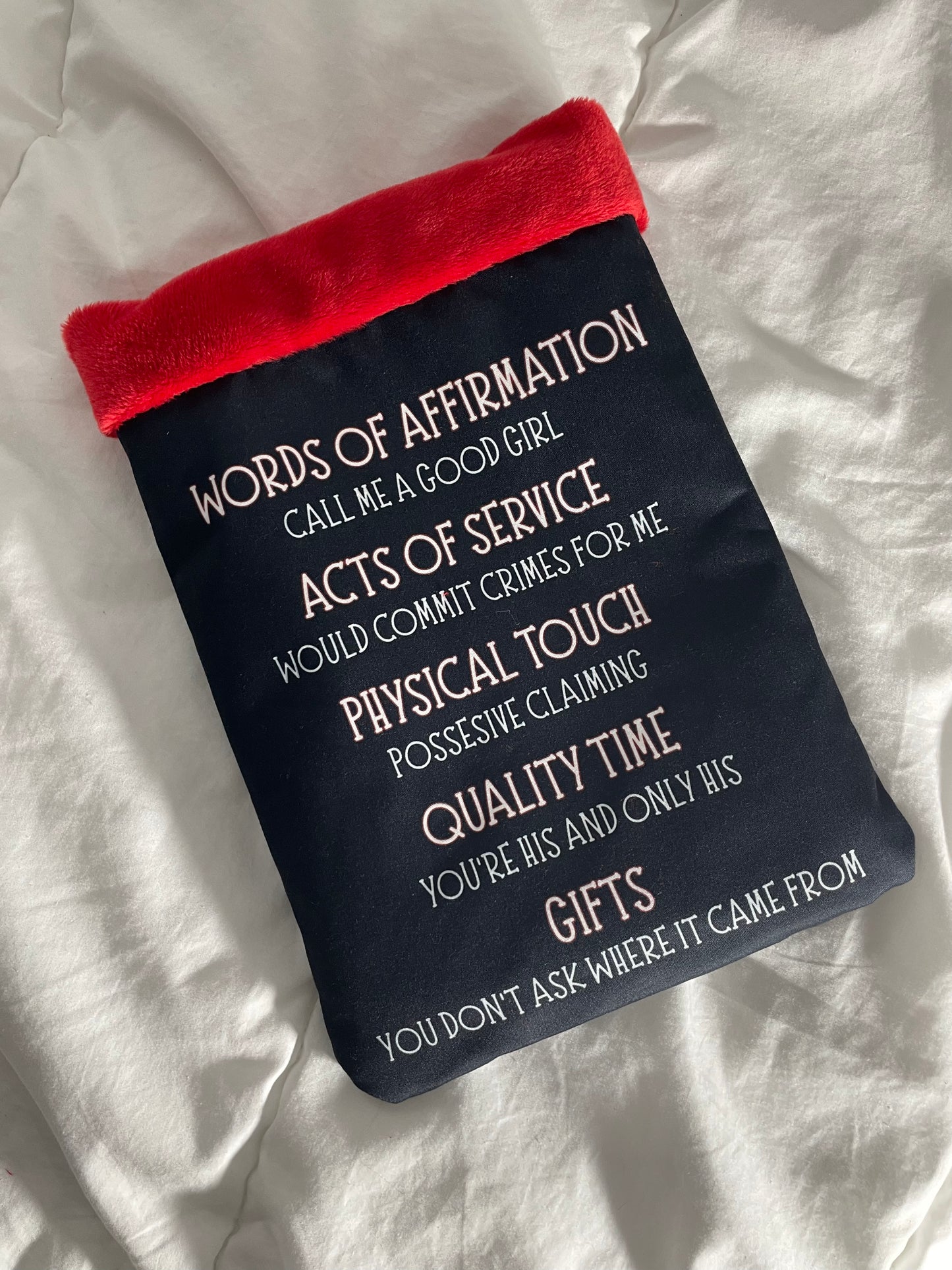 My Love Language Is Dark Romance – Handmade Book Sleeve | Bookish Gift for Mafia Romance, Masked Men & Gothic Romance Readers | Protective Book Pouch