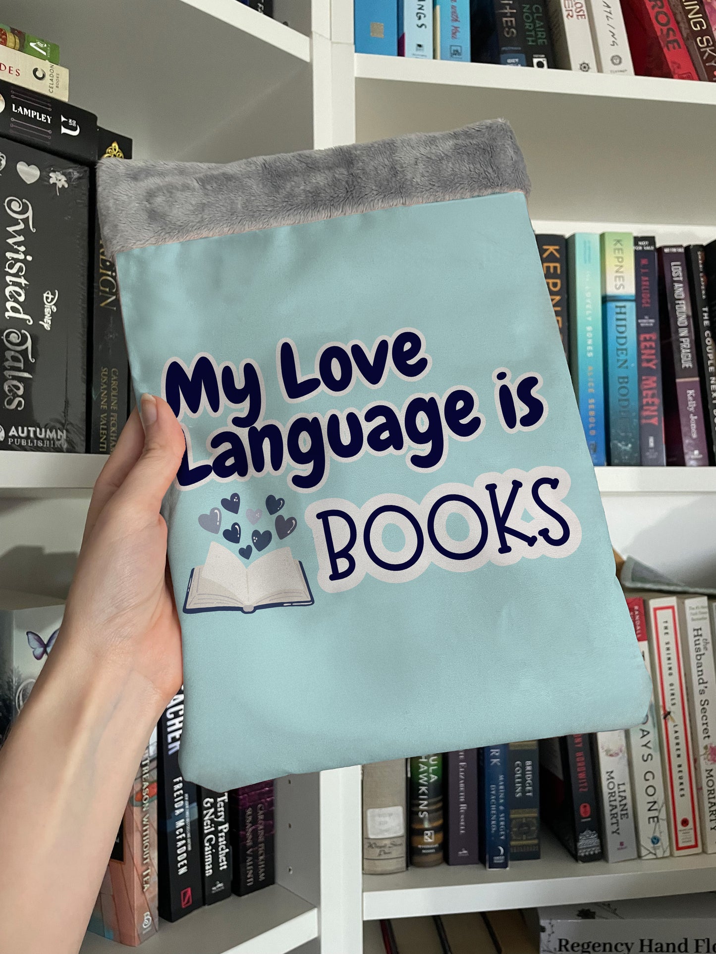 My Love Language Is Books – Handmade Book Sleeve | Cute Bookish Gift for Readers, Romance & Fantasy Lovers | Protective Book Pouch for Paperbacks & Hardcovers